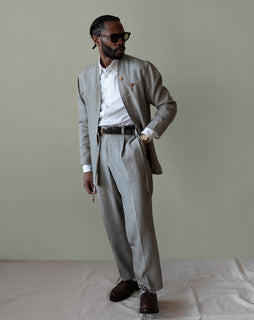 Mens Suit Noragi Jacket Trousers Set in Smoke Japanese premium fabric | AKASHI-KAMA