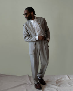 Smoke pleated trousers and Noragi Suit Set | AKASHI-KAMA Mens Japanese Streetwear Style