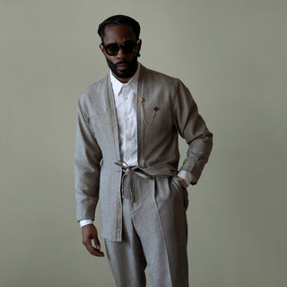 AKASHI KAMA Mens Noragi Suit Jacket Pleated Trousers Set | Premium Japanese Smoke Fabric