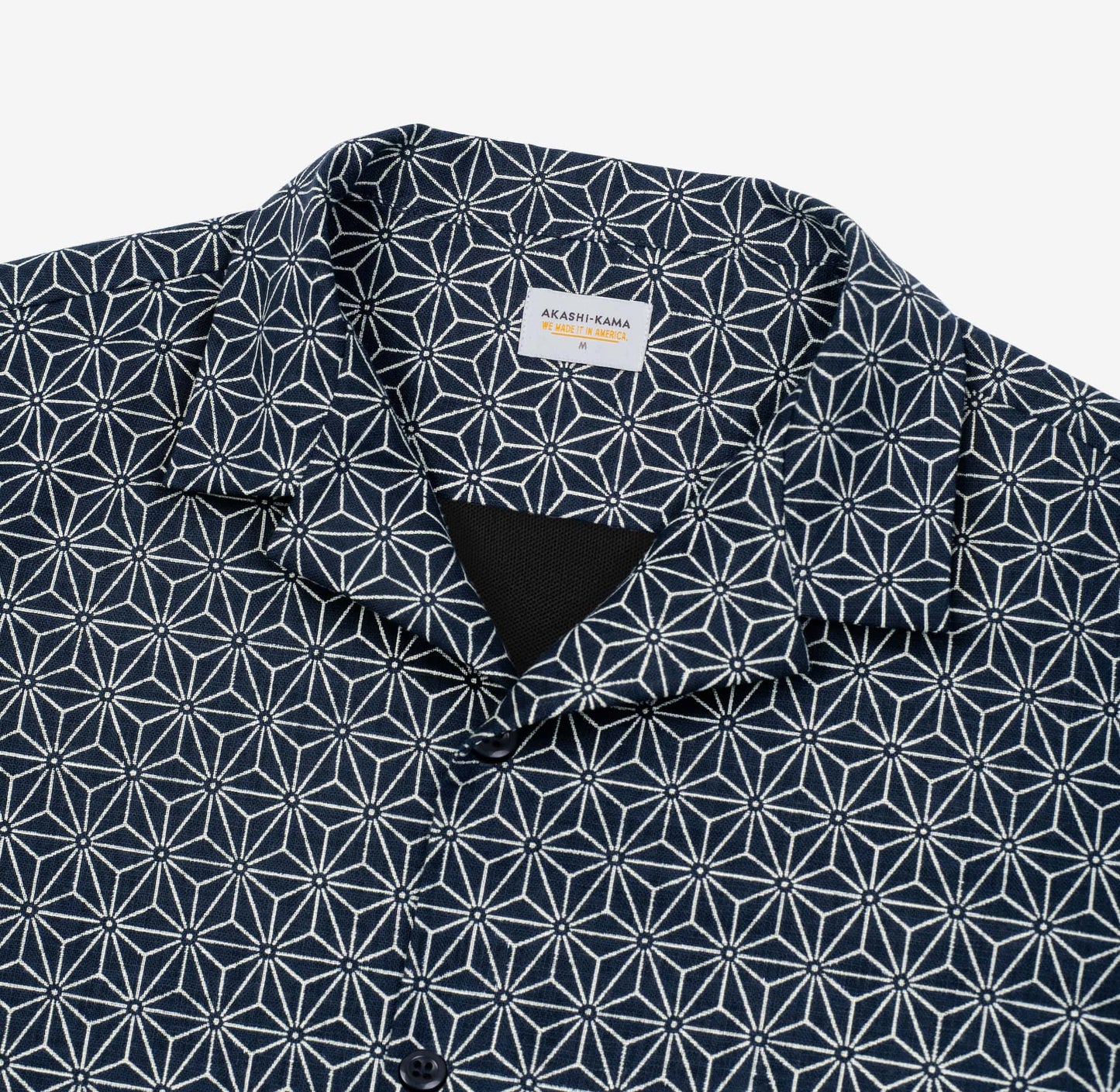 Camp Collar Button Down Shirt Style in Asanoha Indigo | Made in USA AKASHI-KAMA Japanese Pattern Streetwear