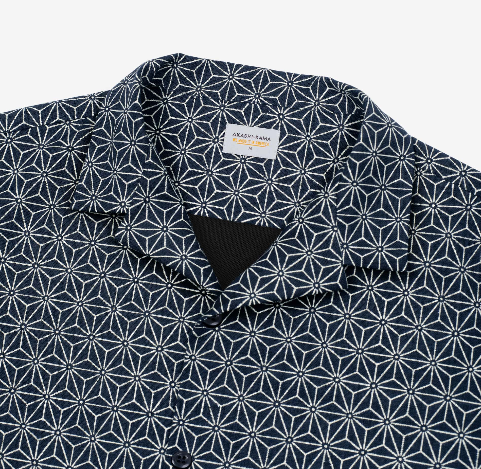 Camp Collar Button Down Shirt Style in Asanoha Indigo | Made in USA AKASHI-KAMA Japanese Pattern Streetwear