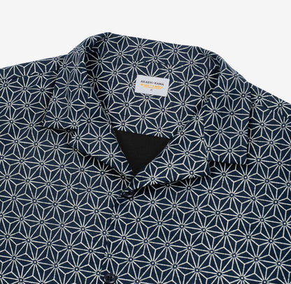 Camp Collar Button Down Shirt Style in Asanoha Indigo | Made in USA AKASHI-KAMA Japanese Pattern Streetwear