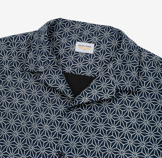 Camp Collar Button Down Shirt Style in Asanoha Indigo | Made in USA AKASHI-KAMA Japanese Pattern Streetwear