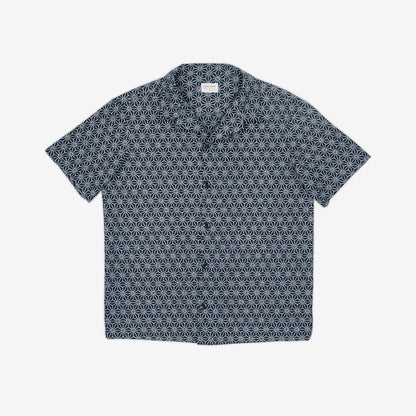 AKASHI-KAMA Camp Collar Shirt in Asanoha Indigo | Button Down Style Japanese Streetwear Made in USA