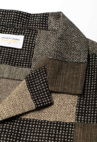 AKASHI-KAMA Brown Button Down Shirt Camp Collar Style in Earth Patchwork | Japanese Streetwear Made in USA