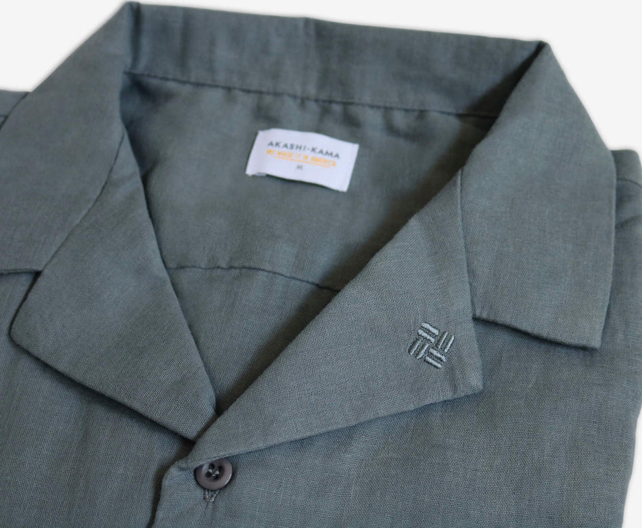AKASHI-KAMA Button Down Shirt Camp Collar Style in Fog |  Japanese Streetwear Made in USA
