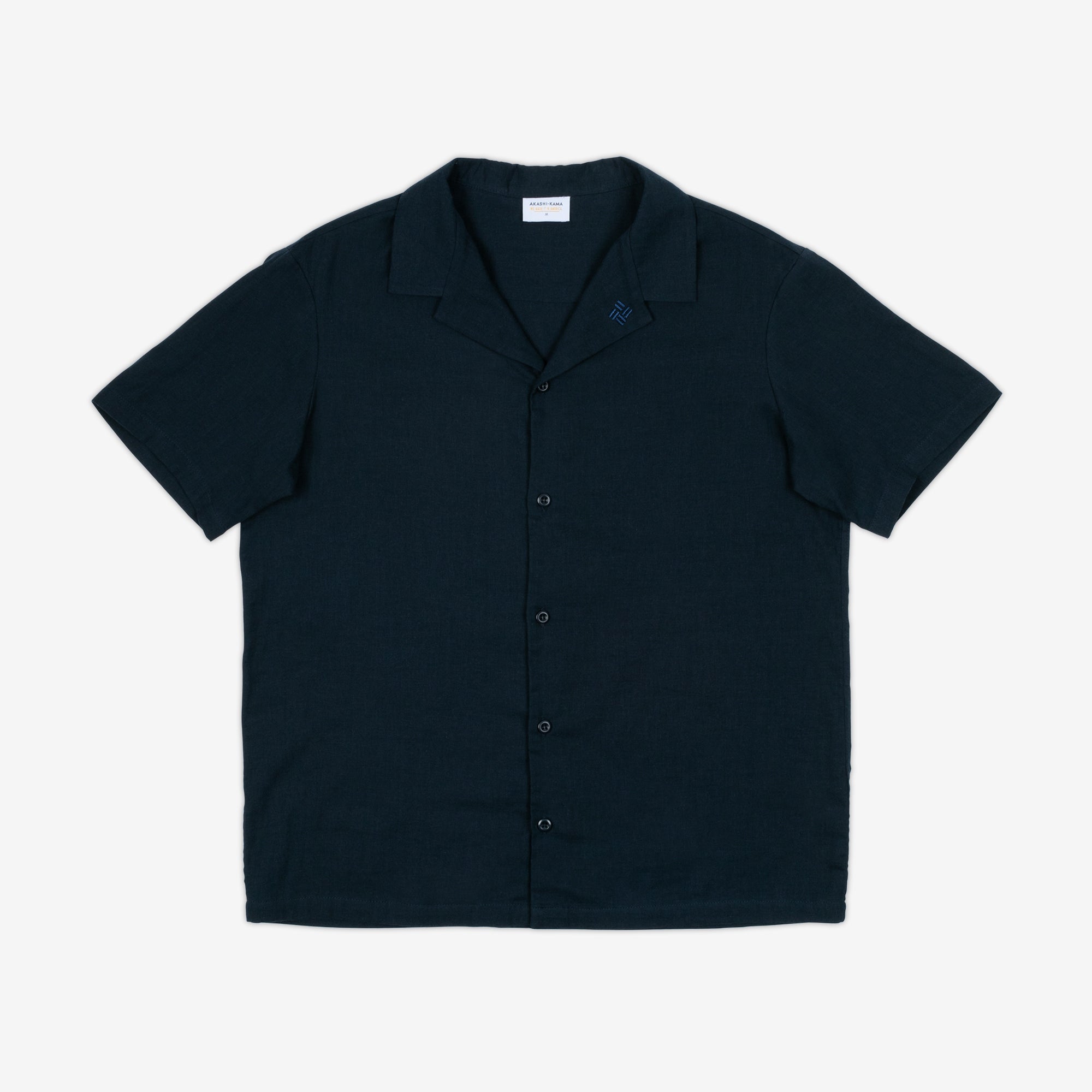 AKASHI-KAMA Camp Collar Shirt in Deep Indigo | Button Down Style Japanese Streetwear Made in USA