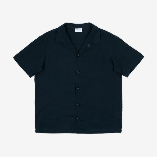 AKASHI-KAMA Camp Collar Shirt in Deep Indigo | Button Down Style Japanese Streetwear Made in USA