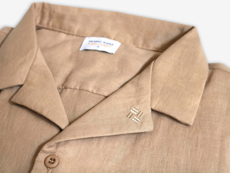 AKASHI-KAMA Button Down Shirt Camp Collar Style in Oat |  Japanese Streetwear Made in USA