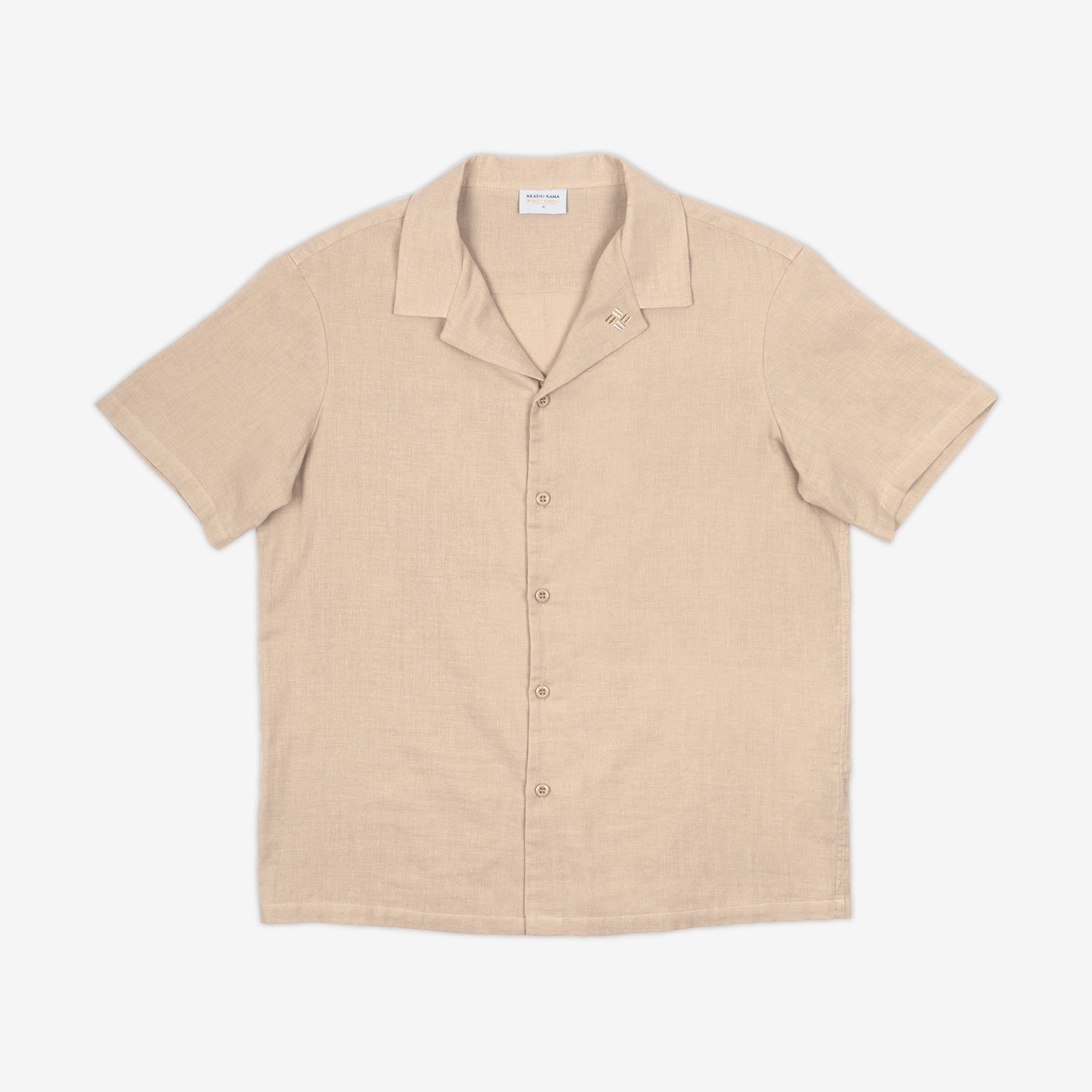 AKASHI-KAMA Camp Collar Shirt in Oat | Button Down Style Japanese Streetwear Made in USA