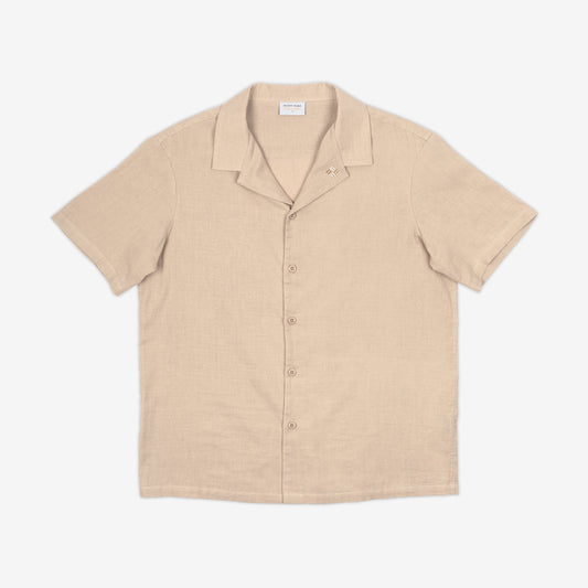 AKASHI-KAMA Camp Collar Shirt in Oat | Button Down Style Japanese Streetwear Made in USA