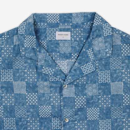 Blue Camp Collar Button Down Japanese Patterns Shirt Style | AKASHI-KAMA  Streetwear Made in USA