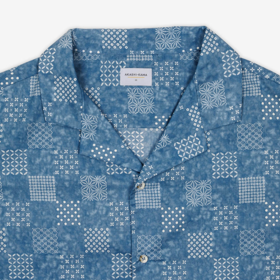 Blue Camp Collar Button Down Japanese Patterns Shirt Style | AKASHI-KAMA  Streetwear Made in USA