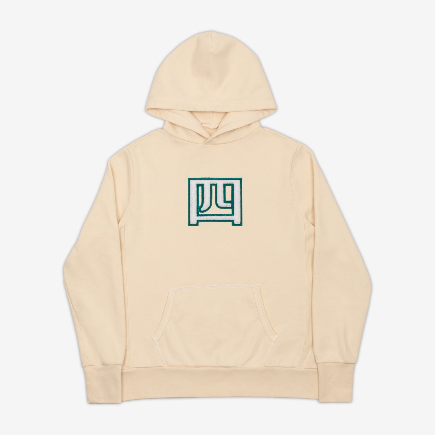 Yonsei Chenille Kanji Patch AKASHI-KAMA Hoodie in Cream | Streetwear Garment Dye Sweatshirt Made in USA