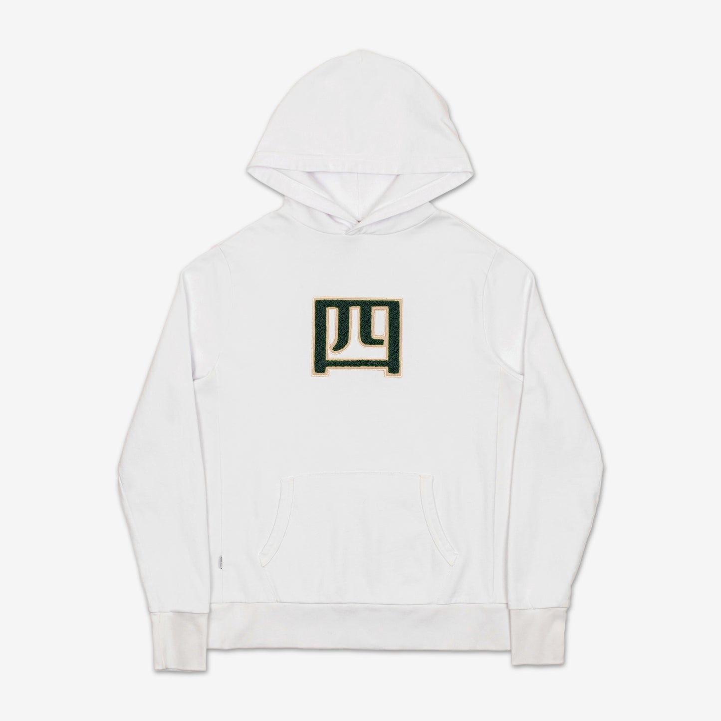 Yonsei Chenille Kanji Patch AKASHI-KAMA Hoodie in White | Streetwear Garment Dye Sweatshirt Made in USA