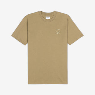 AKASHI-KAMA Crest Stamped Tee in Tan with cream 3D texture chest logo