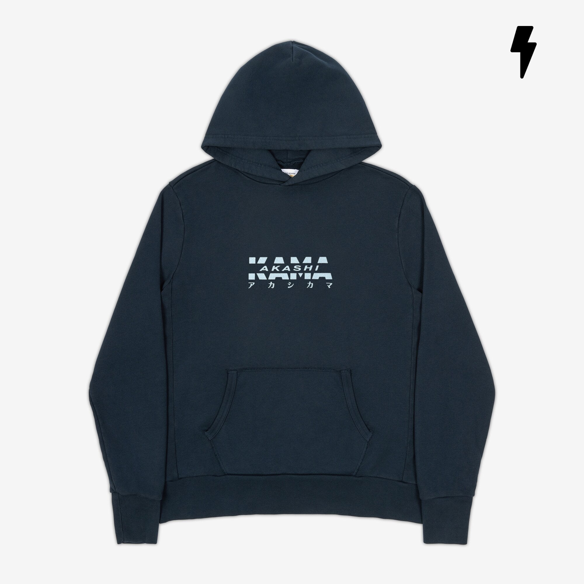 AKASHI-KAMA Reflective Track Hoodie in Deep Indigo with flashed 3D texture chest logo