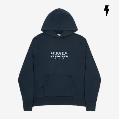 AKASHI-KAMA Reflective Track Hoodie in Deep Indigo with flashed 3D texture chest logo