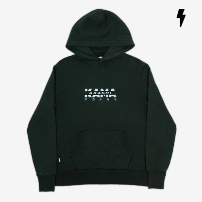 AKASHI-KAMA Reflective Track Hoodie in Nori Green with flashed 3D texture chest logo