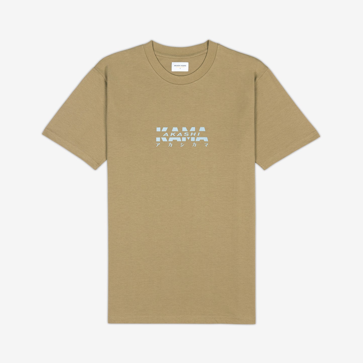 AKASHI-KAMA Reflective Track Tee in Tan with flashed 3D texture chest logo