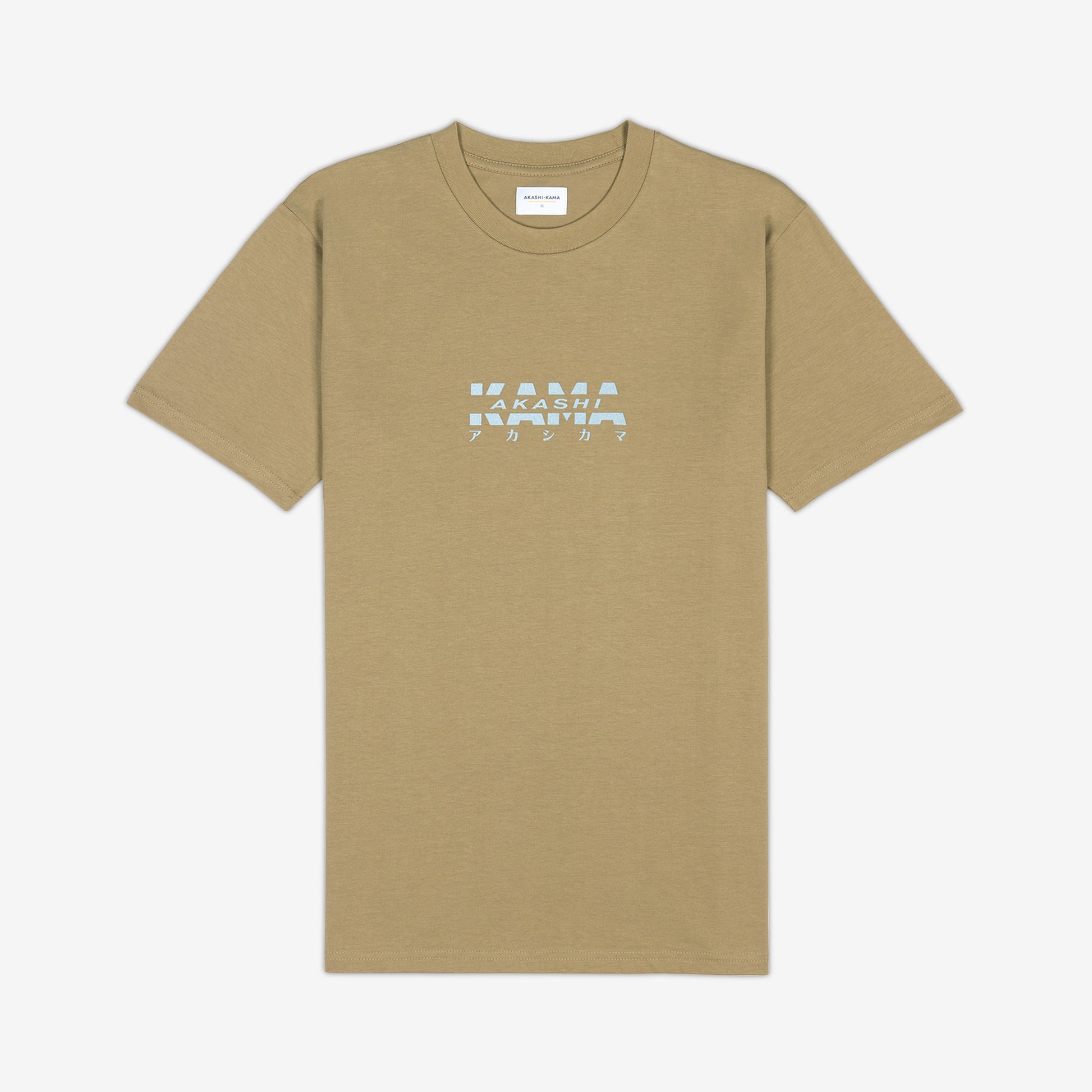AKASHI-KAMA Reflective Track Tee in Tan with flashed 3D texture chest logo