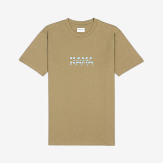 AKASHI-KAMA Reflective Track Tee in Tan with flashed 3D texture chest logo
