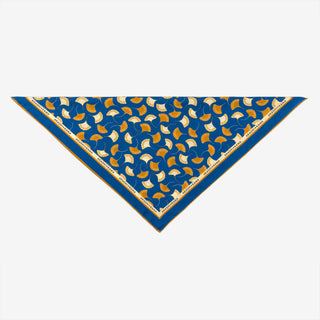 silk-cotton blue bandana in Japanese aesthetic Ginkgo Leaf print,  made in Italy Akashi-Kama scarf
