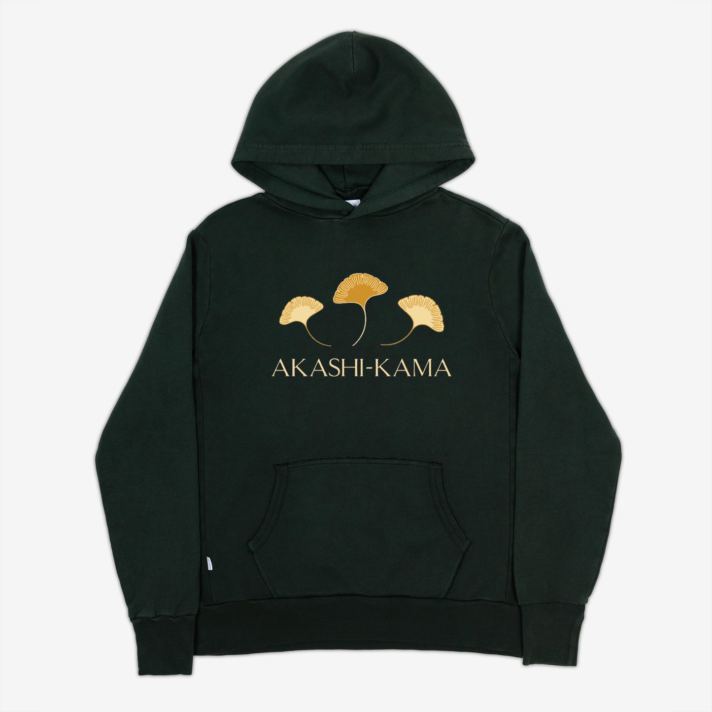 AKASHI-KAMA Ginkgo Leaf Hoodie in Nori Green| Made in USA Japanese Streetwear
