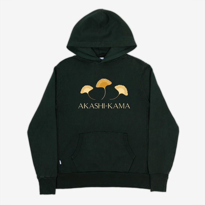 AKASHI-KAMA Ginkgo Leaf Hoodie in Nori Green| Made in USA Japanese Streetwear