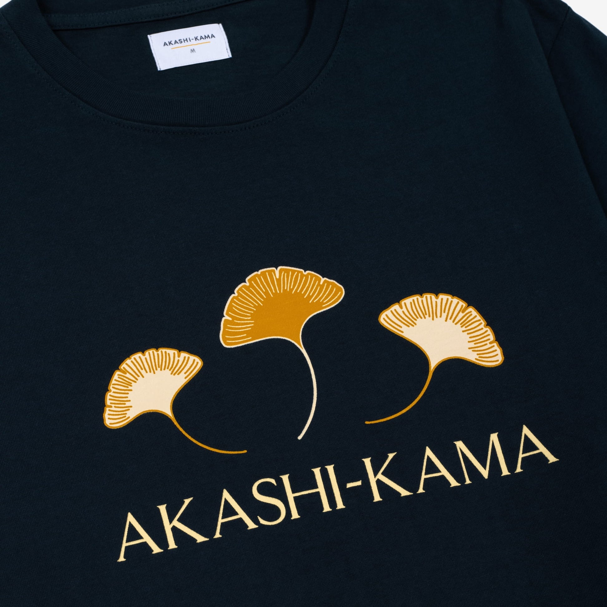 Ginkgo Leaf Deep Indigo Tee | Made in USA AKASHI-KAMA Japanese Streetwear
