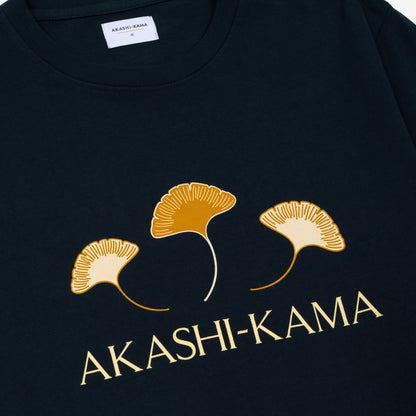 Ginkgo Leaf Deep Indigo Tee | Made in USA AKASHI-KAMA Japanese Streetwear
