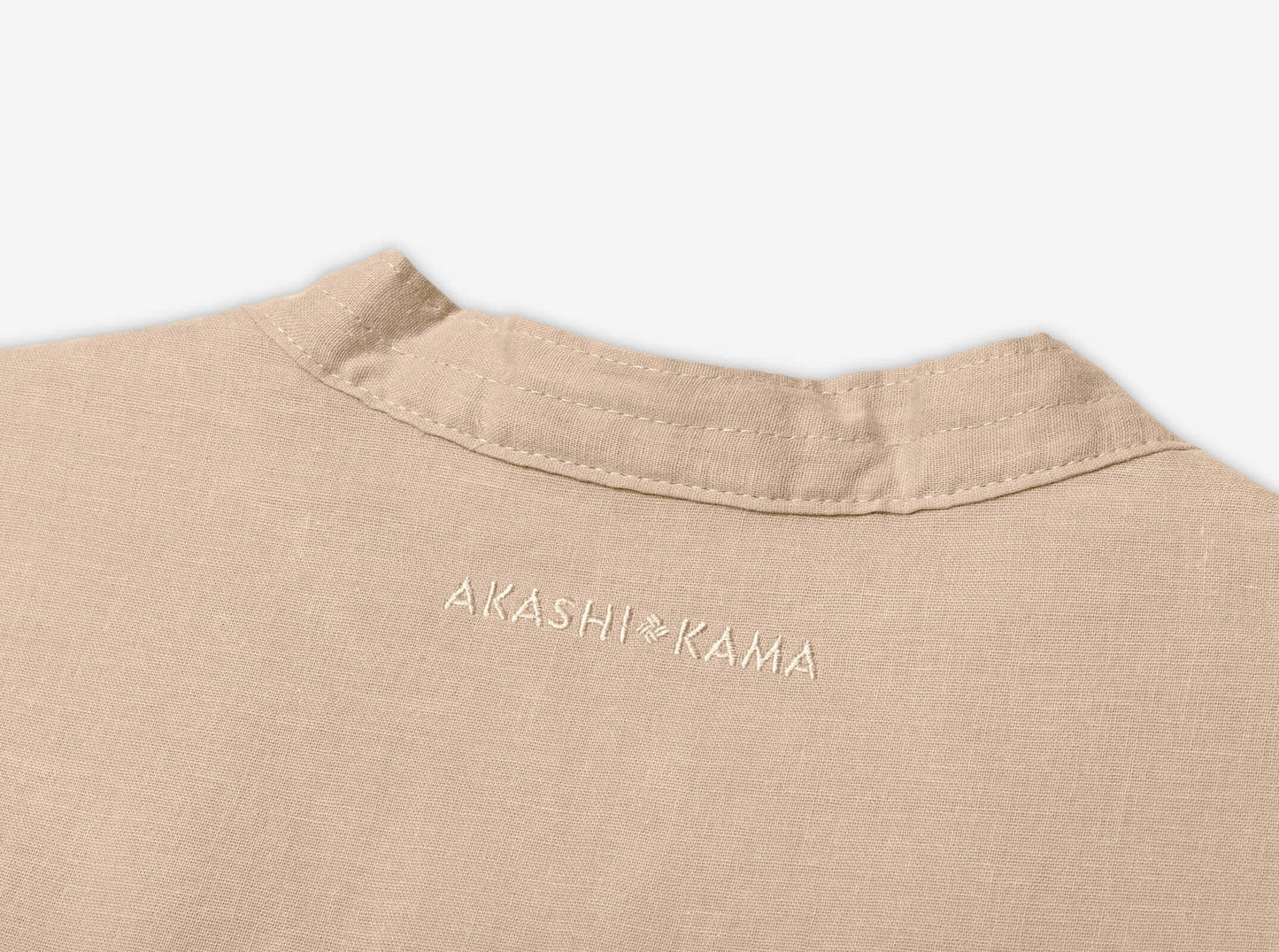 Modern Japanese Haori Shirt in Oat | AKASHI-KAMA Streetwear Noragi Kimono Style 