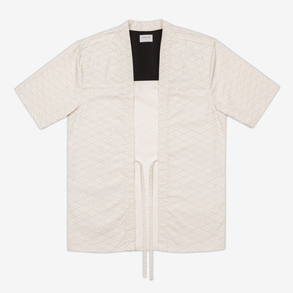 AKASHI-KAMA Off White Wave Haori Jacket | Kimono Shirt Japanese Streetwear