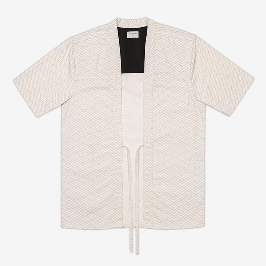 AKASHI-KAMA Off White Wave Haori Jacket | Kimono Shirt Japanese Streetwear