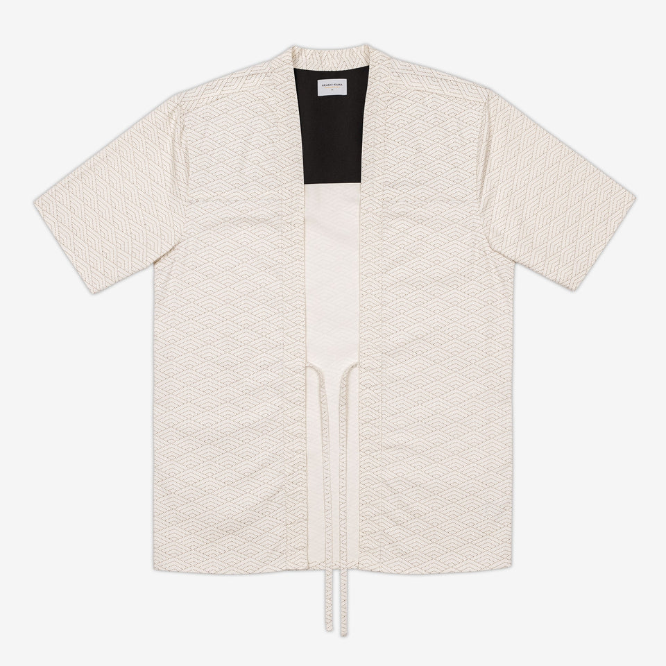AKASHI-KAMA Off White Wave Haori Jacket | Kimono Shirt Japanese Streetwear