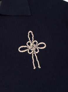 Maedeup traditional knot AKASHI-KAMA | LOUPN Navy knit polo