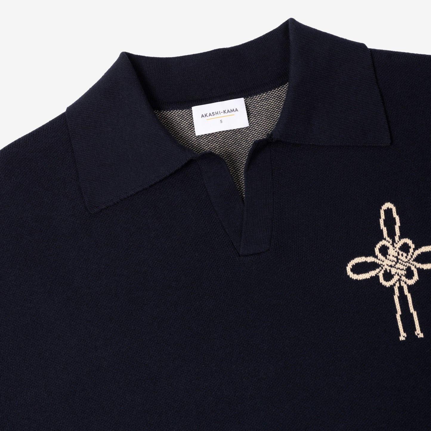 Maedeup knot LOUPN Navy knit polo | AKASHI KAMA Knitwear