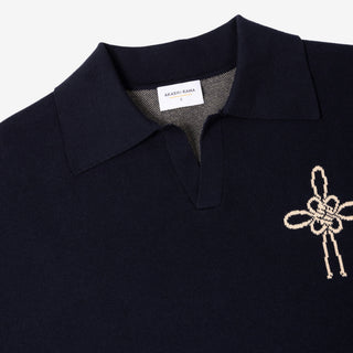 Maedeup knot LOUPN Navy knit polo | AKASHI KAMA Knitwear