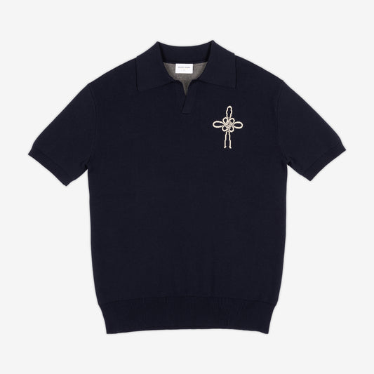 AKASHI-KAMA x LOUPN Knit Polo in Maedeup Navy
