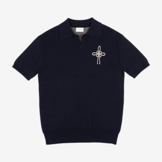 AKASHI-KAMA x LOUPN Knit Polo in Maedeup Navy