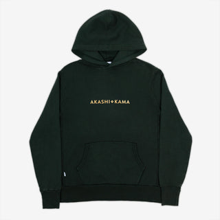 AKASHI-KAMA Metallic Stamped Hoodie in Nori Green with gold 3D texture chest logo