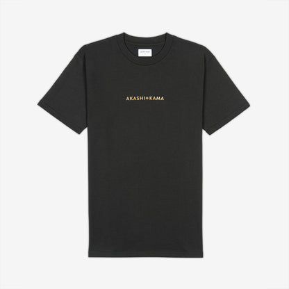 AKASHI-KAMA Metallic Stamped Tee in Charcoal with gold 3D texture chest logo