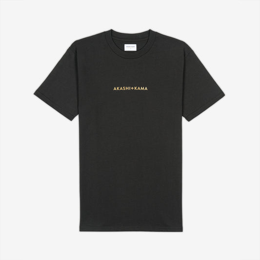 AKASHI-KAMA Metallic Stamped Tee in Charcoal with gold 3D texture chest logo