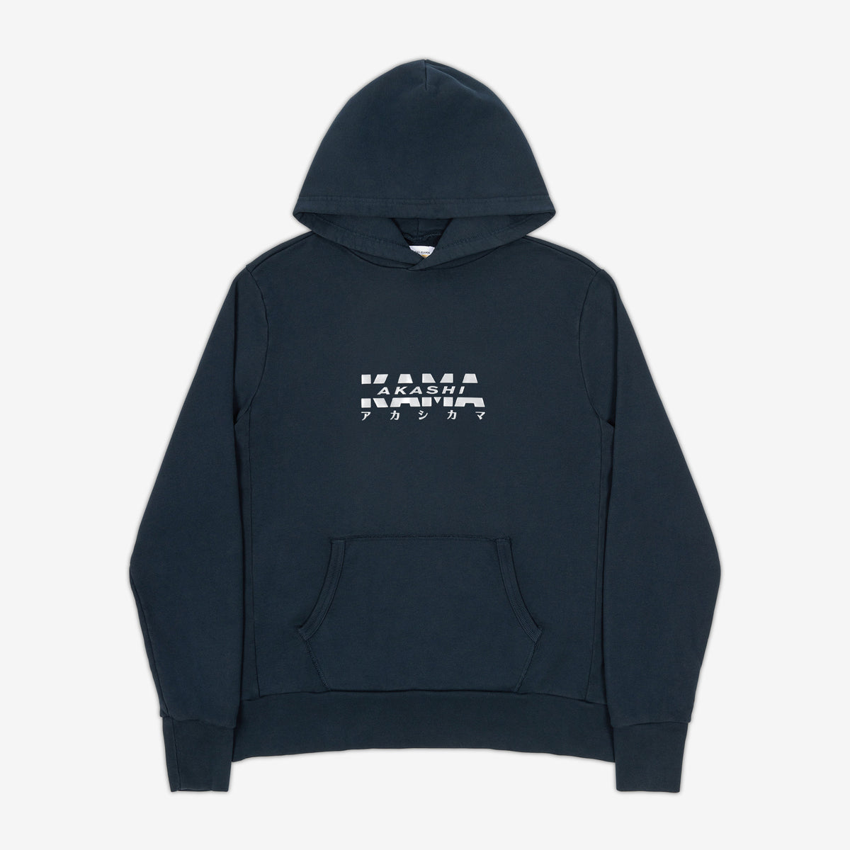 AKASHI-KAMA Metallic Track Hoodie in Indigo with silver 3D texture chest logo
