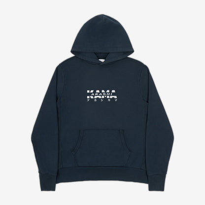 AKASHI-KAMA Metallic Track Hoodie in Indigo with silver 3D texture chest logo