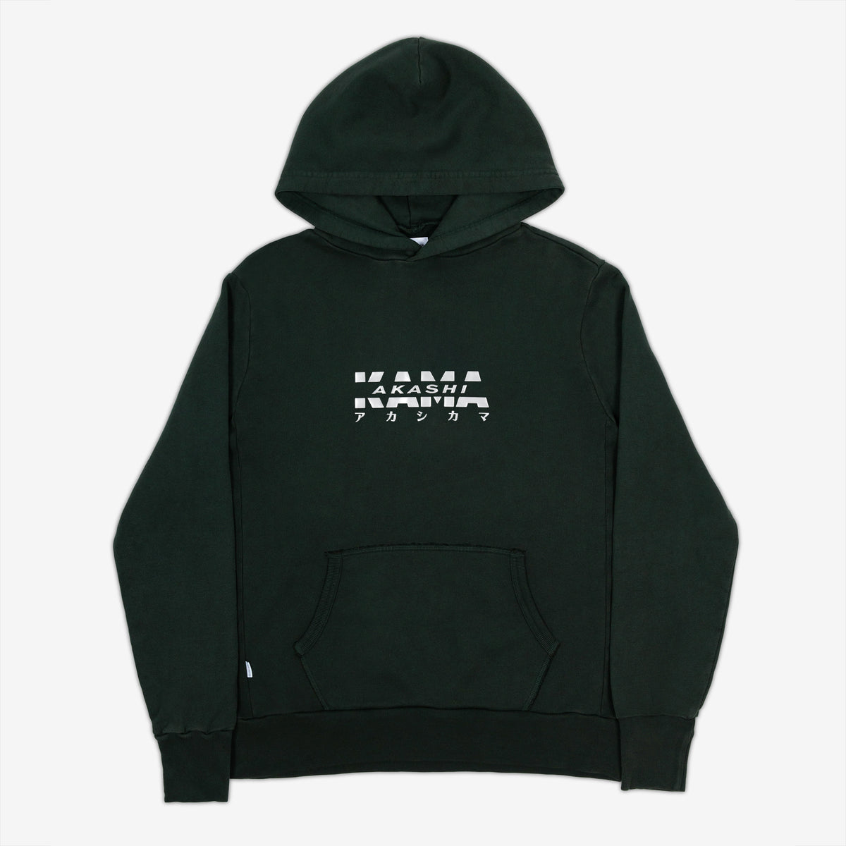 AKASHI-KAMA Metallic Track Hoodie in Nori Green with silver 3D texture chest logo