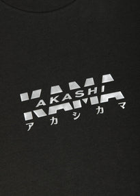 Metallic silver 3D silicon track logo on AKASHI-KAMA Charcoal tee
