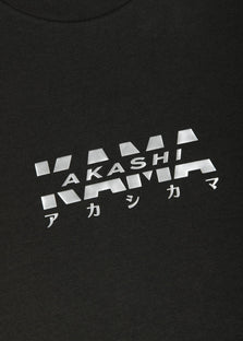 Metallic silver 3D silicon track logo on AKASHI-KAMA Charcoal tee
