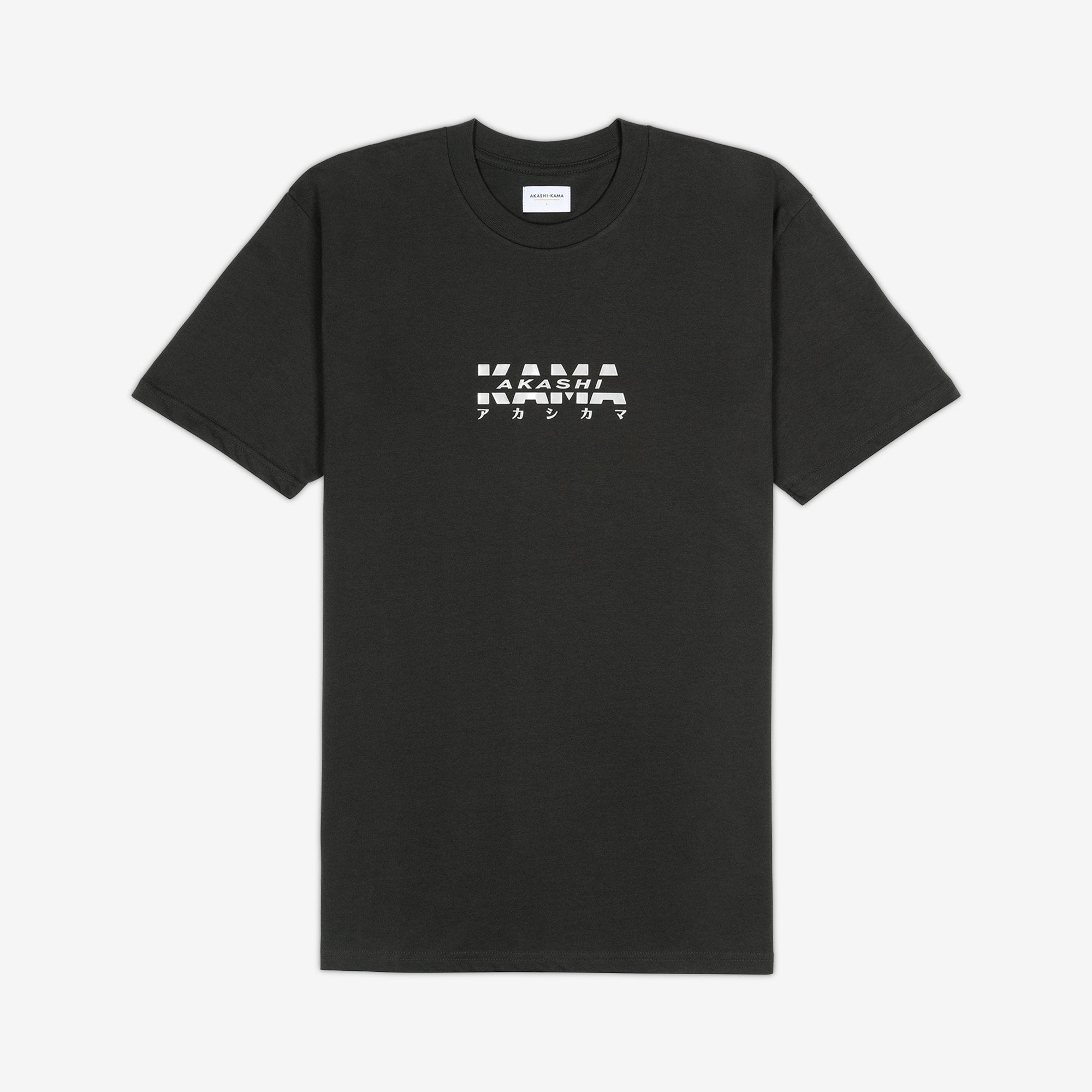 AKASHI-KAMA Metallic Track Tee in Charcoal with silver 3D texture chest logo