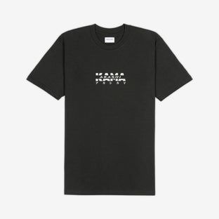 AKASHI-KAMA Metallic Track Tee in Charcoal with silver 3D texture chest logo